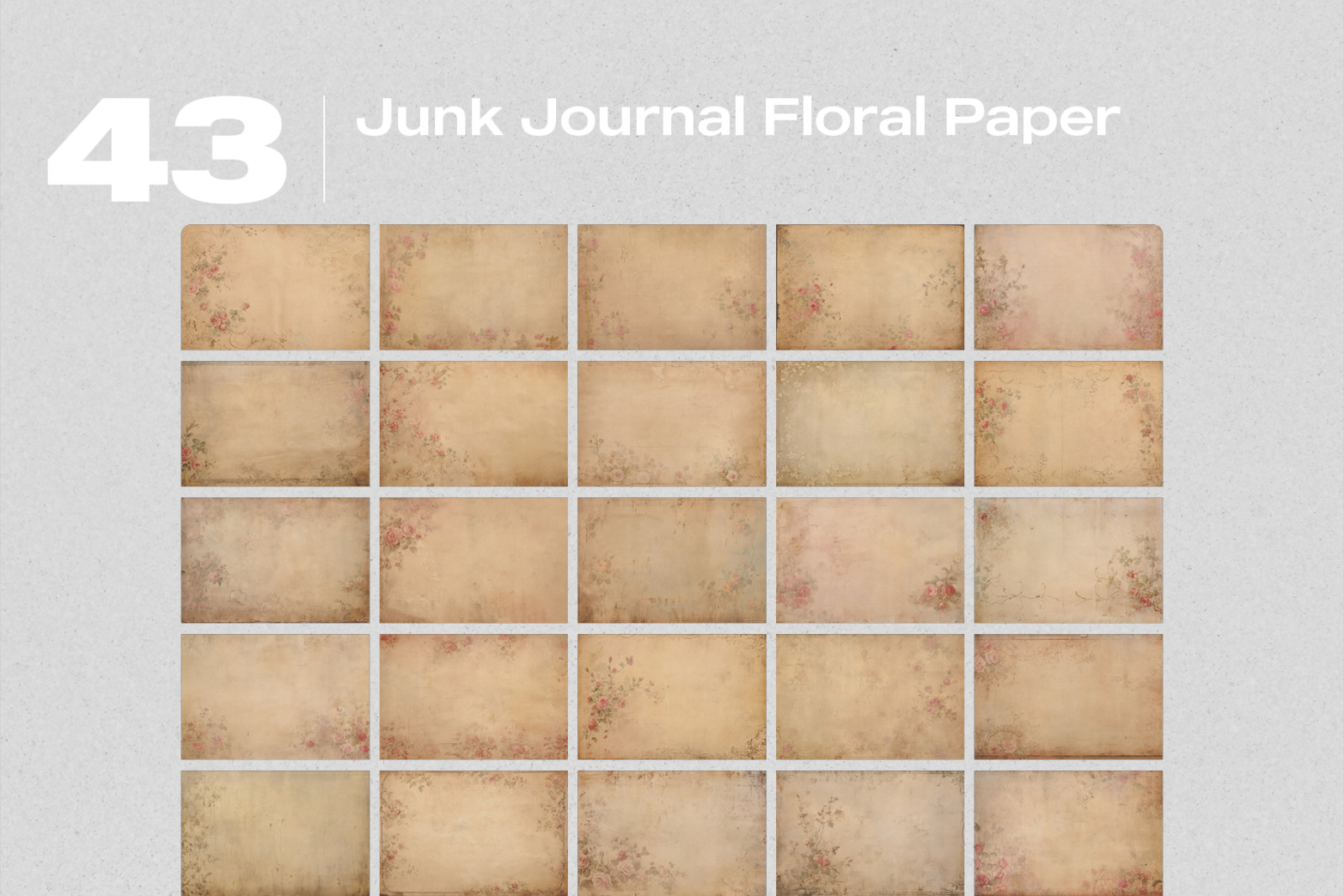 43 Junk Journal Floral Paper Effect Photo Overlays