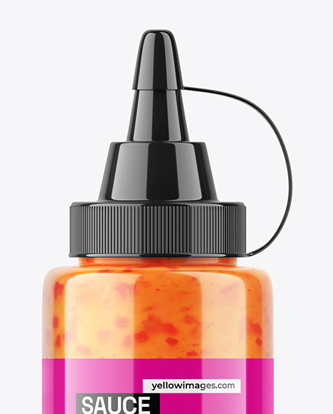 Clear PET Chilli Sauce Bottle Mockup