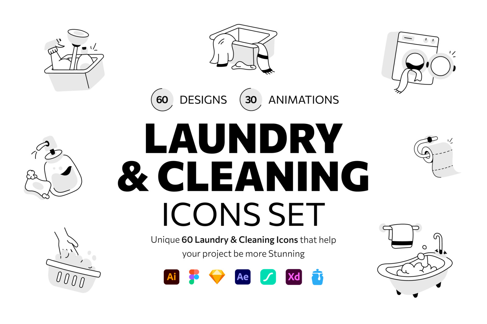 Laundry and Cleaning Icon Set