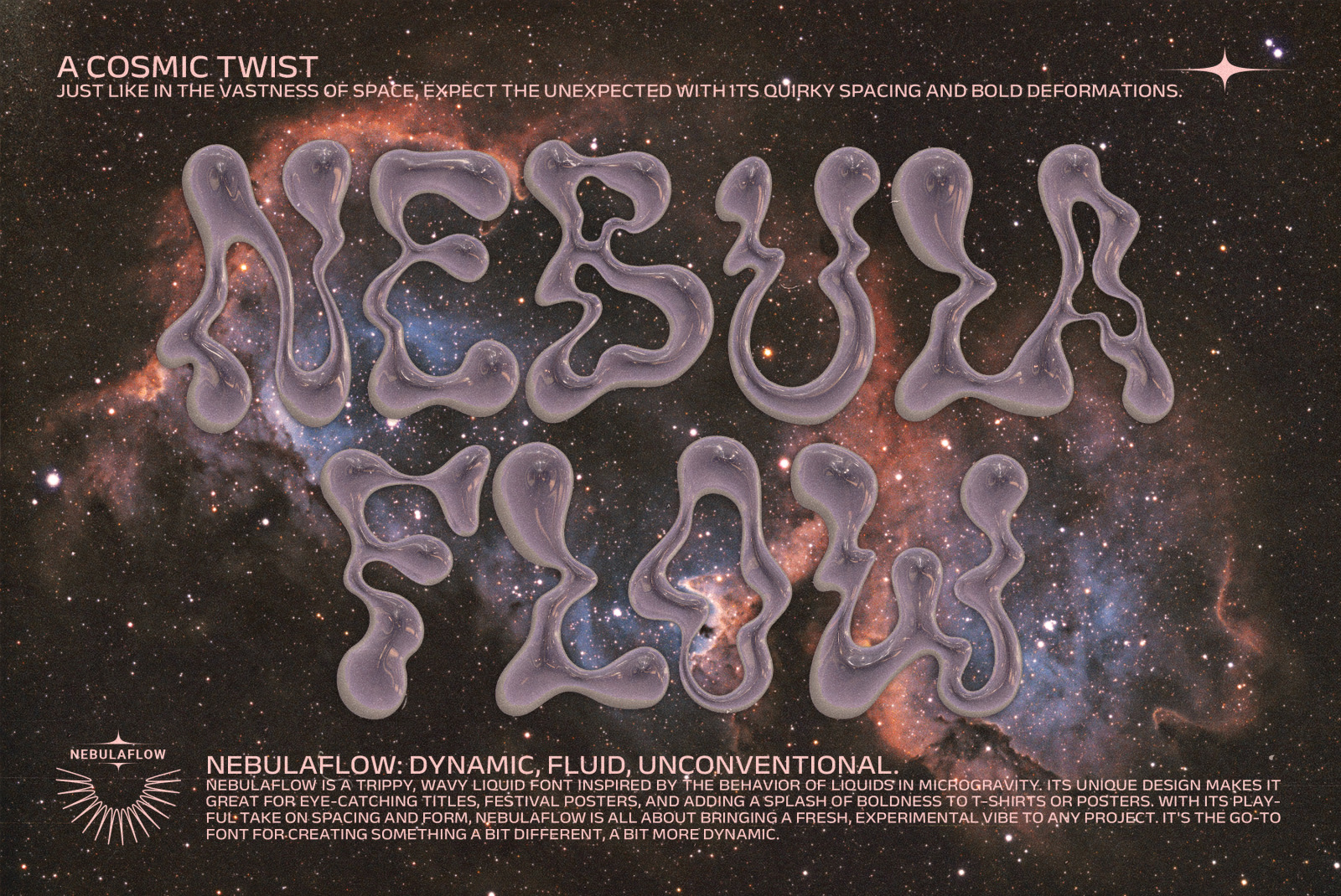 The Nebula Flow Font - chrome typeface The Nebula Flow Font - chrome typeface