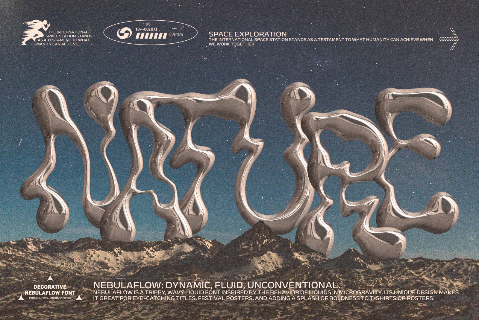 The Nebula Flow Font - chrome typeface The Nebula Flow Font - chrome typeface