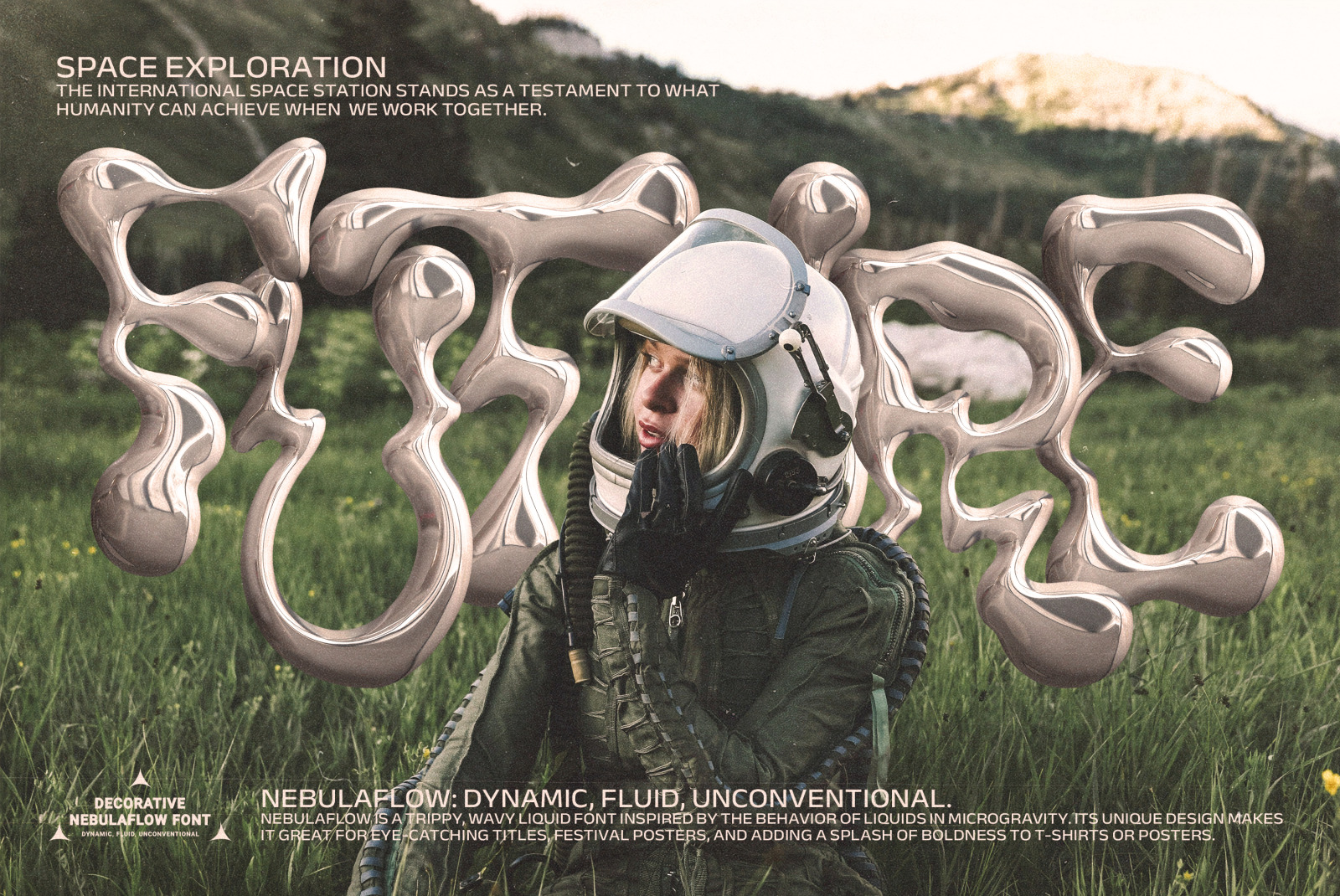 The Nebula Flow Font - chrome typeface The Nebula Flow Font - chrome typeface