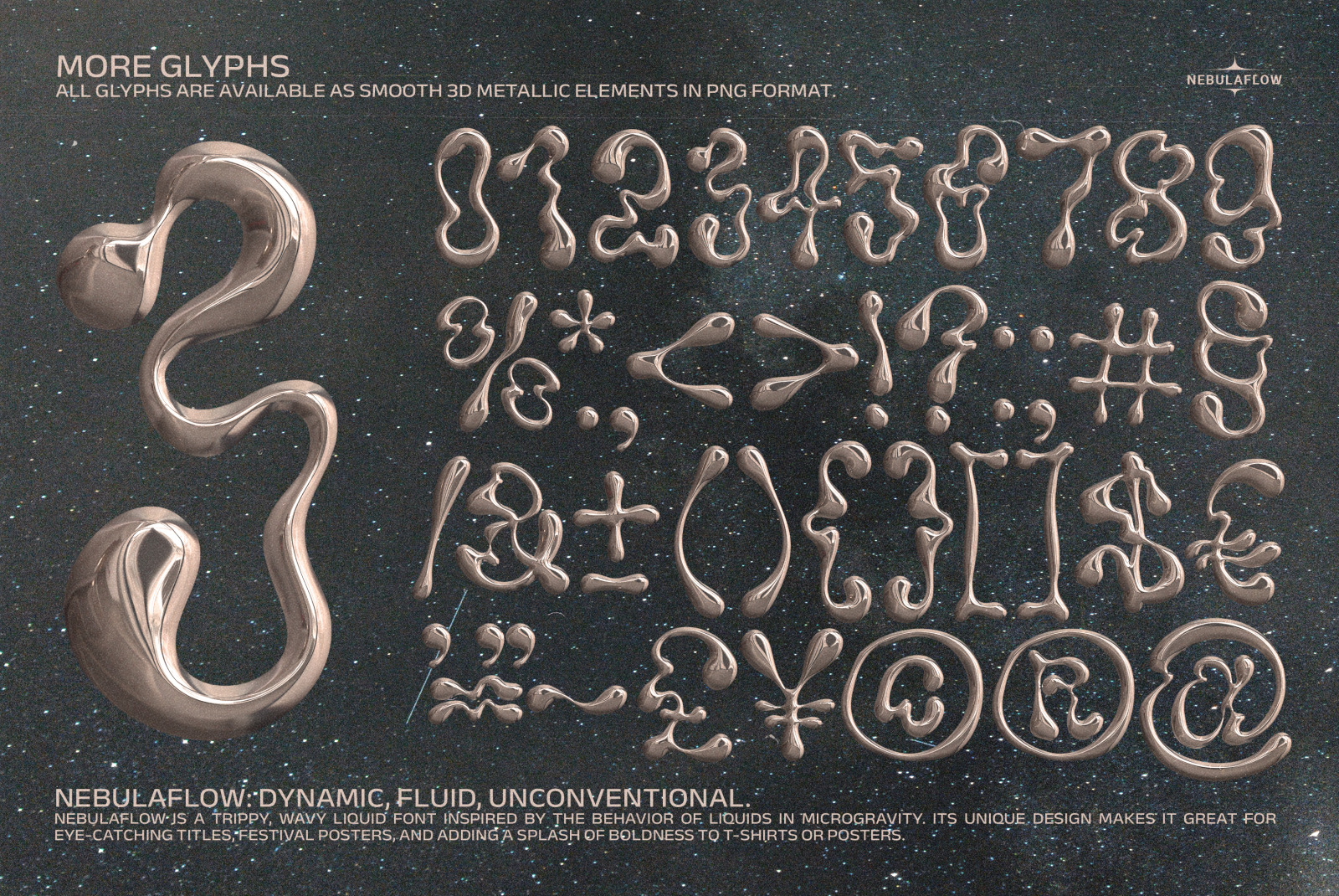 The Nebula Flow Font - chrome typeface The Nebula Flow Font - chrome typeface