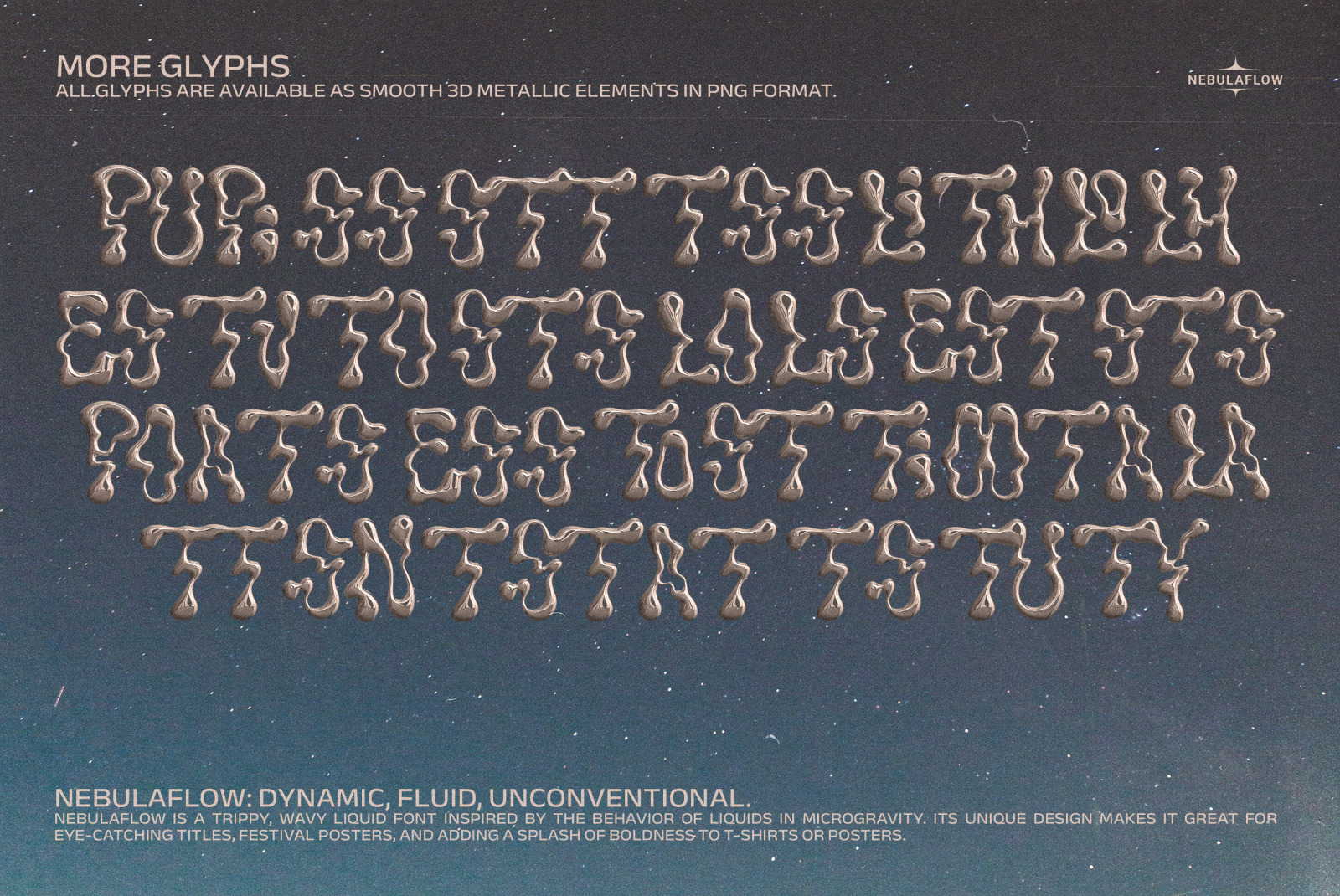 The Nebula Flow Font - chrome typeface The Nebula Flow Font - chrome typeface