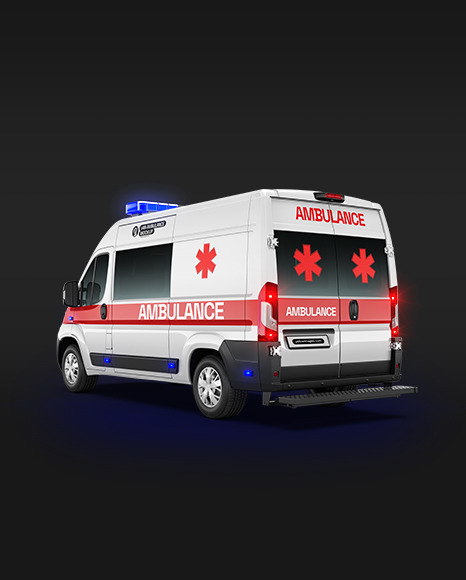 Van Ambulance Mockup - Back Half Side View