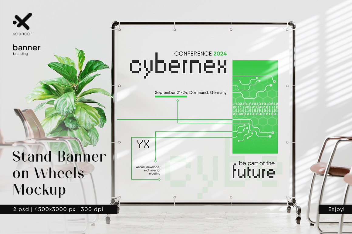 Advertising Stand Banner on Wheels Mockup Advertising Stand Banner on Wheels Mockup