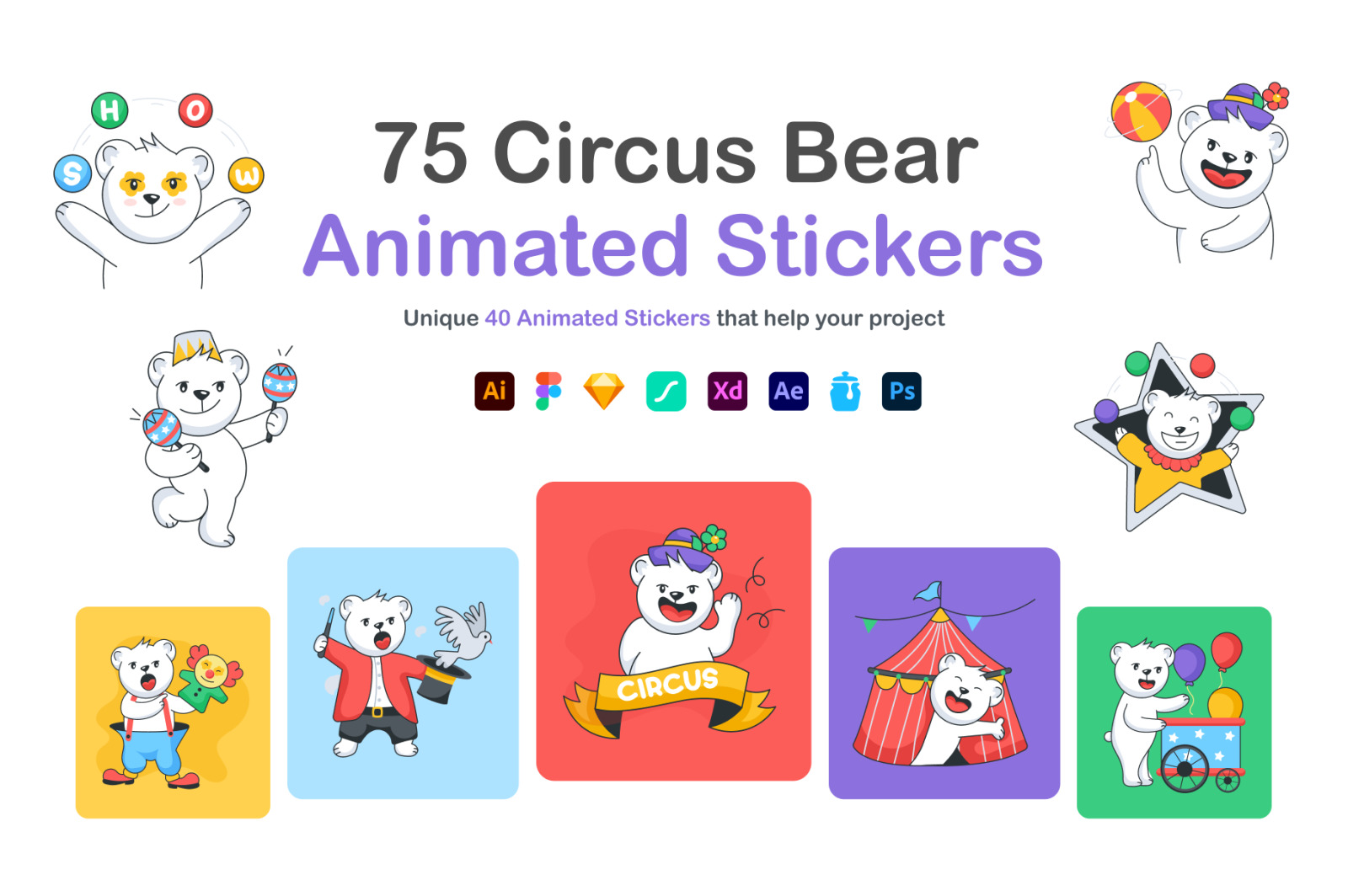 Animated Circus Bear Stickers