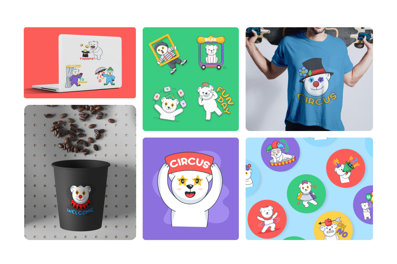 Animated Circus Bear Stickers