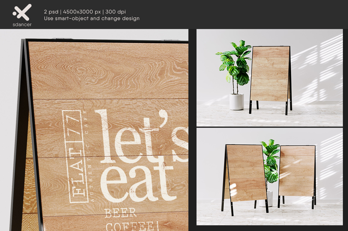 Advertising Wooden Sandwich Board Mockup Advertising Wooden Sandwich Board Mockup