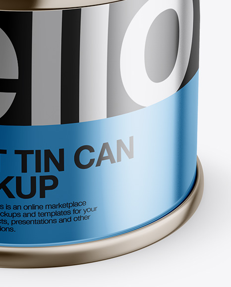 Tin Can with Metallic Label Mockup - Front View (High Angle Shot)