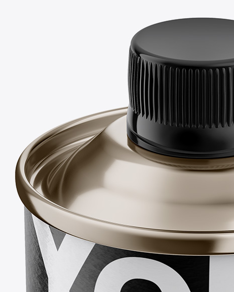 Tin Can with Glossy Label Mockup - Front View (High Angle Shot)