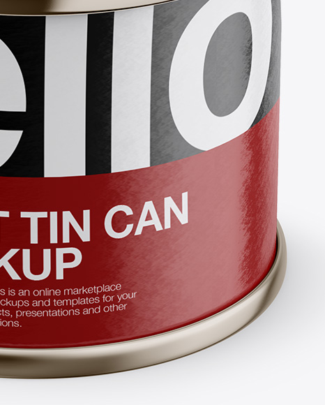 Tin Can with Glossy Label Mockup - Front View (High Angle Shot)