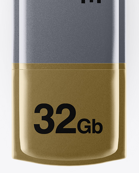 Metallic USB Flash Drive Mockup - Front View