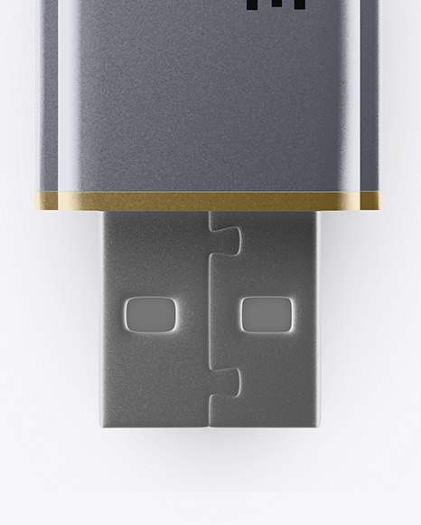 Metallic USB Flash Drive Mockup - Front View