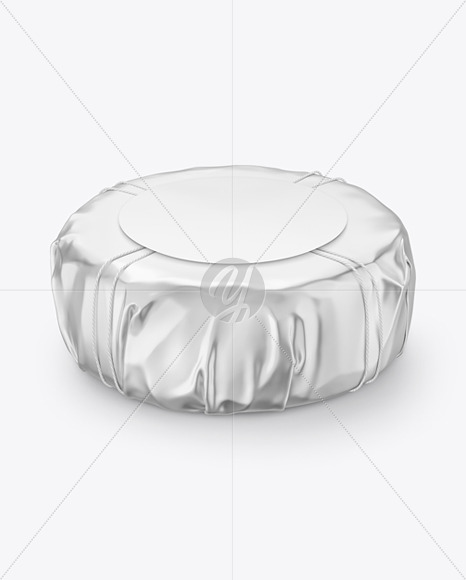 Cheese Wheel Wrapped in Metallized Paper Mockup