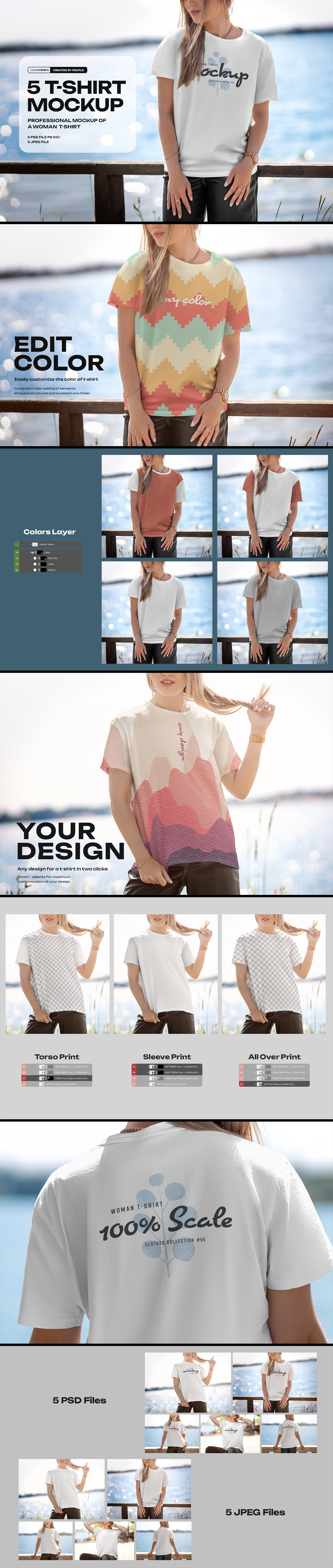 5 Mockups T-Shirt on a Girl in the Outdoor