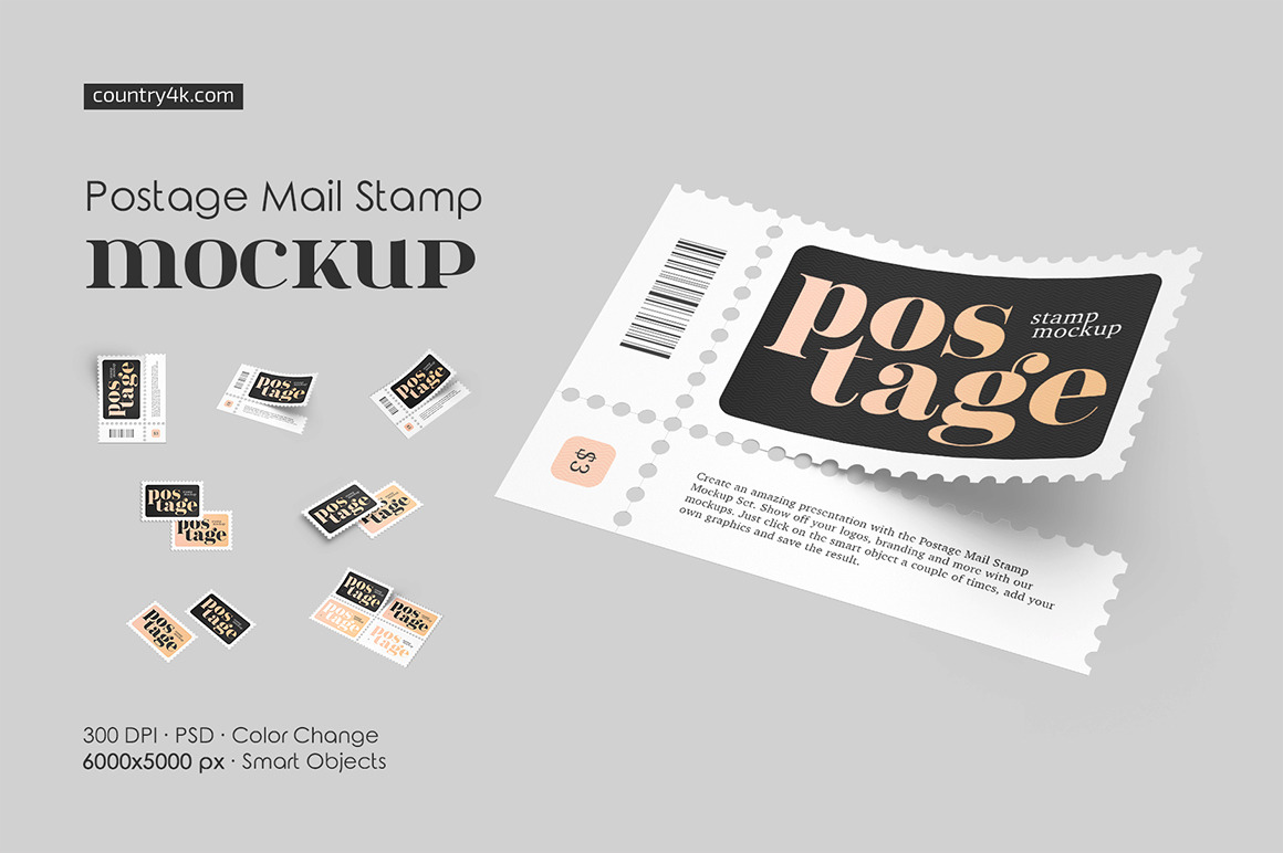 Postage Mail Stamp Mockup Set on Yellow Images Creative Store - 133596