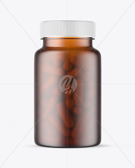 Frosted Amber Pills Bottle Mockup