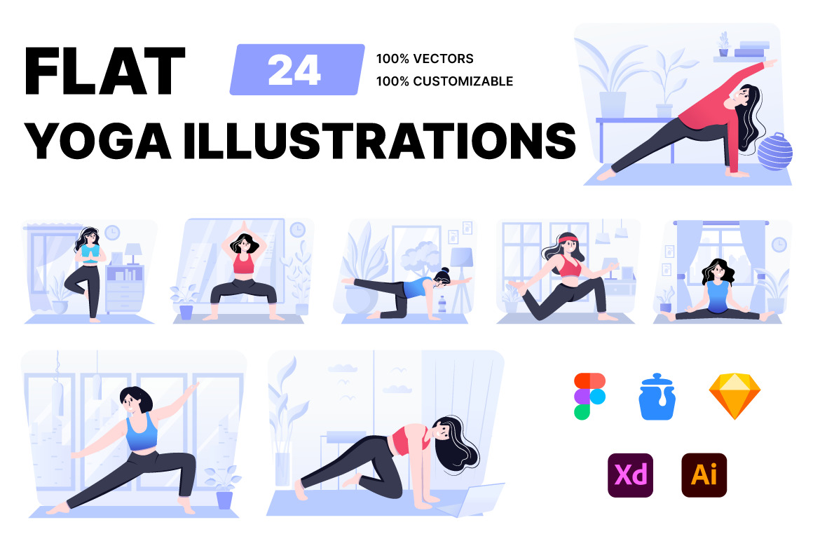Flat Yoga Illustrations Flat Yoga Illustrations