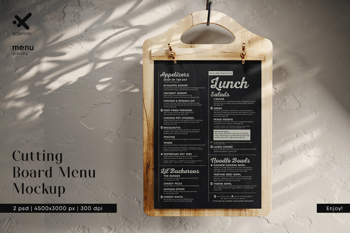 Cutting Board Menu Mockup