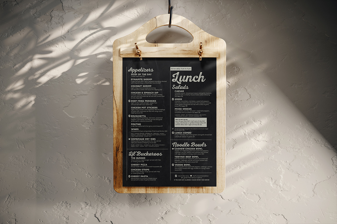 Cutting Board Menu Mockup