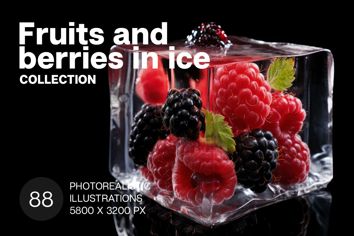 Fruits and berries in ice