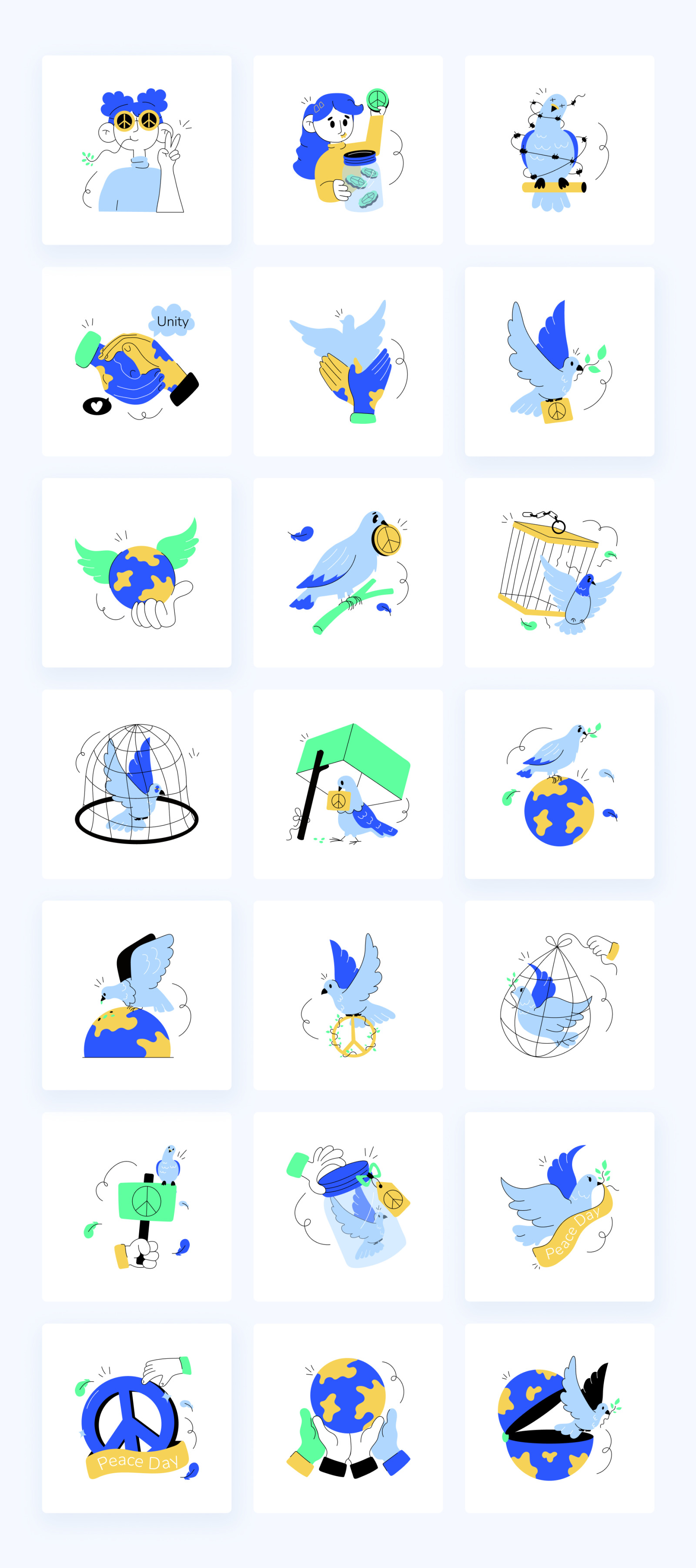 World Peace Day Mini Illustrations World Peace Day Mini Illustrations