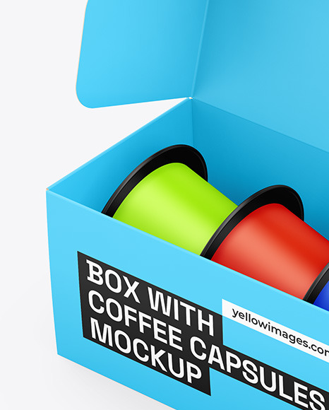 Box W/ Matte Coffee Capsules Mockup