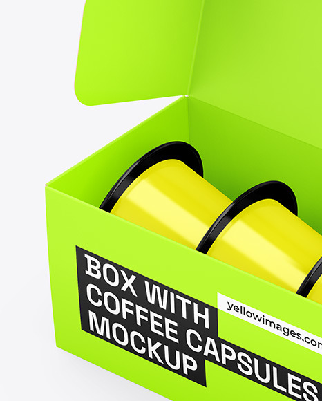 Box W/ Glossy Coffee Capsules Mockup