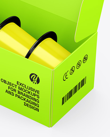 Box W/ Glossy Coffee Capsules Mockup