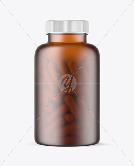 Frosted Amber Pills Bottle Mockup