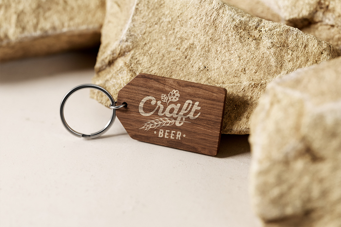 Branded Wooden Keychain With Ring Mockup