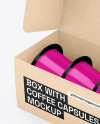 Box W/ Glossy Coffee Capsules Mockup