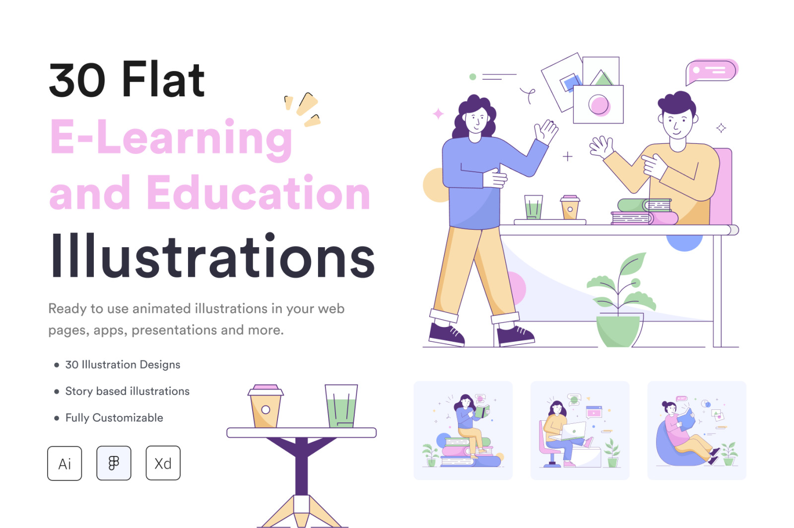 Flat E learning and Education Illustrations Flat E learning and Education Illustrations