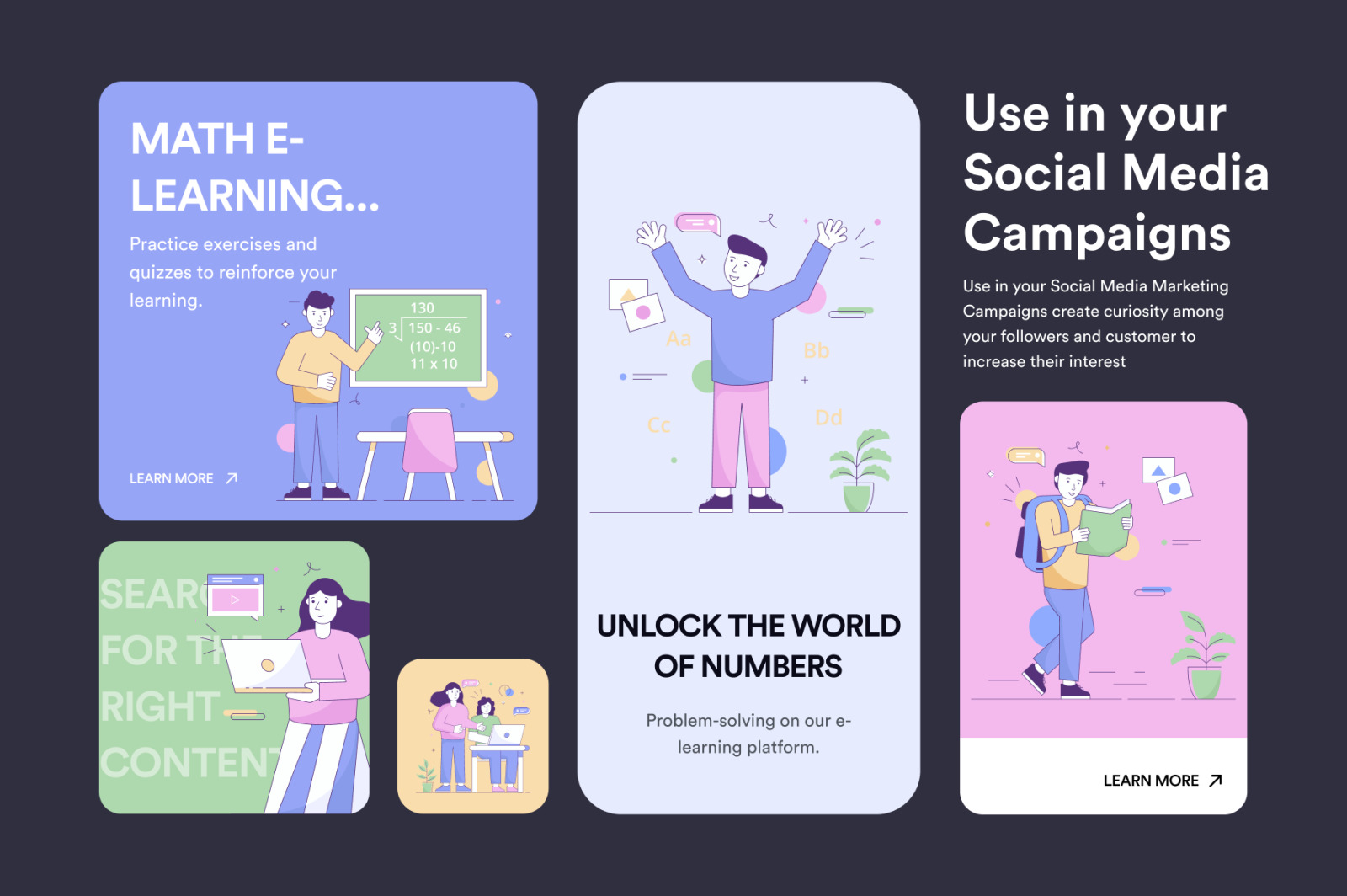 Flat E learning and Education Illustrations Flat E learning and Education Illustrations