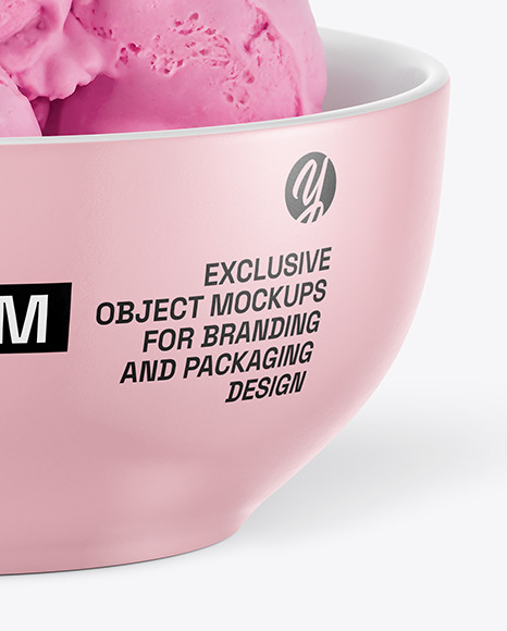 Bowl with Strawberry Ice Cream Mockup