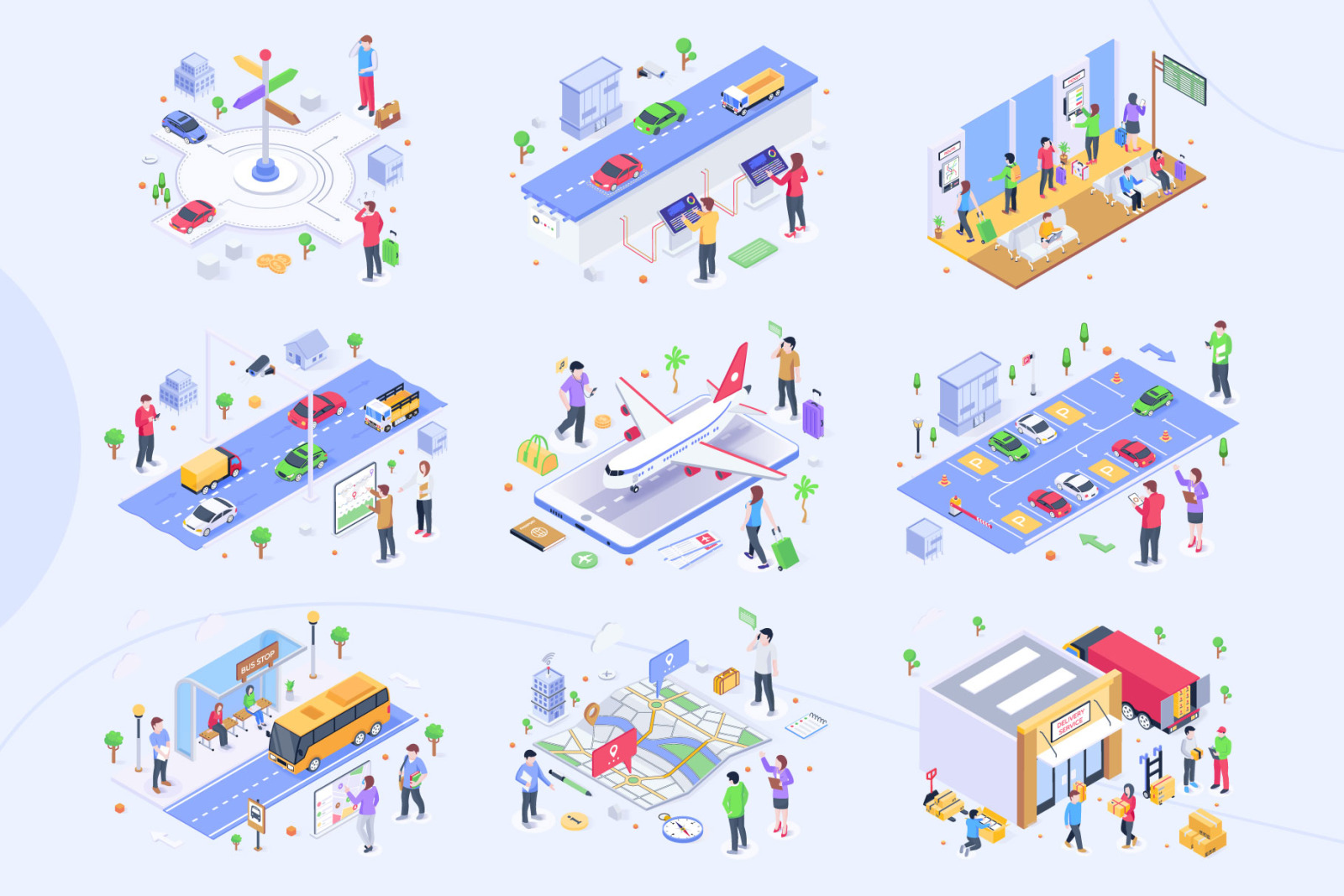 Isometric Transportation Illustrations