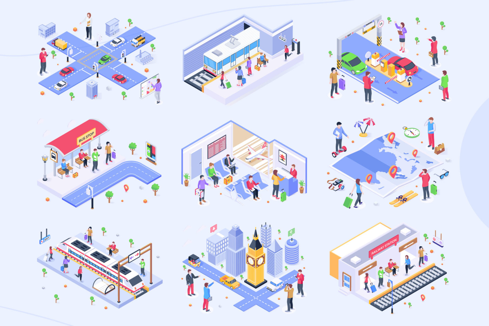 Isometric Transportation Illustrations