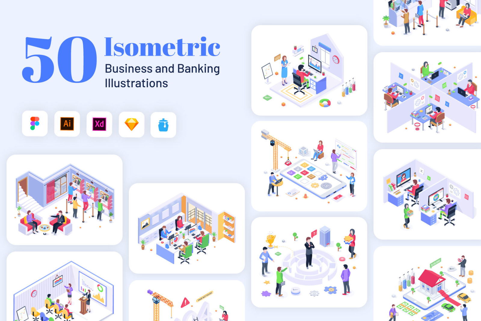 Isometric Banking and Business Illustrations