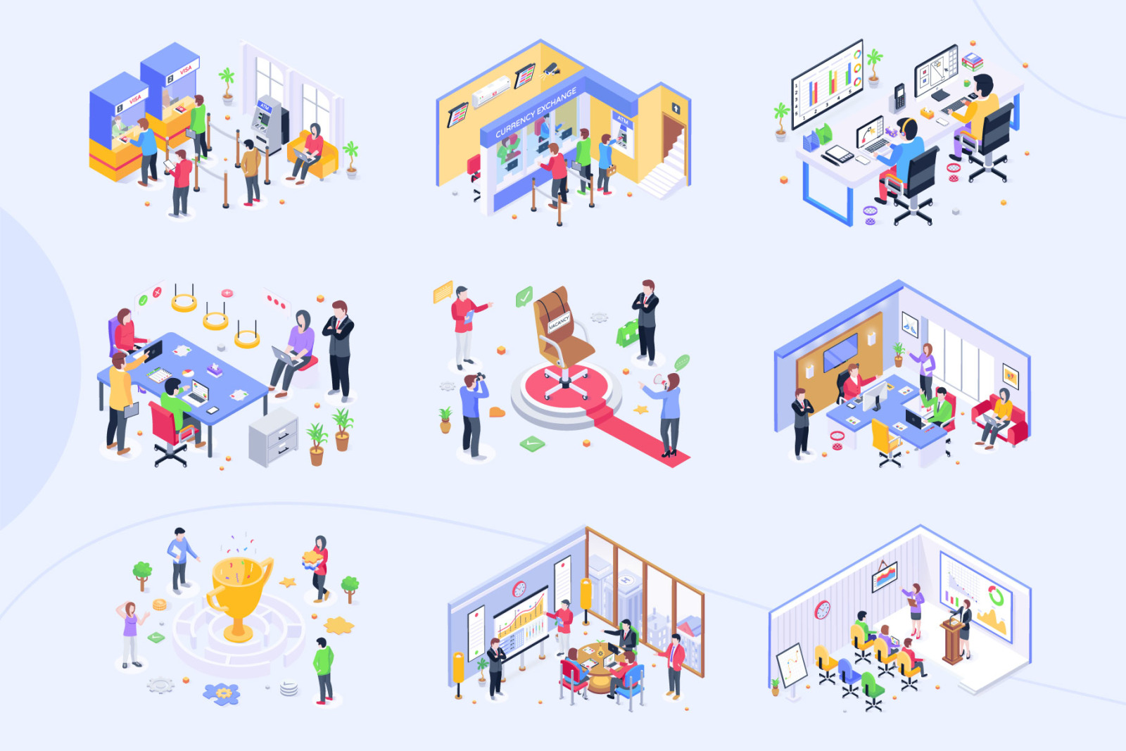 Isometric Banking and Business Illustrations