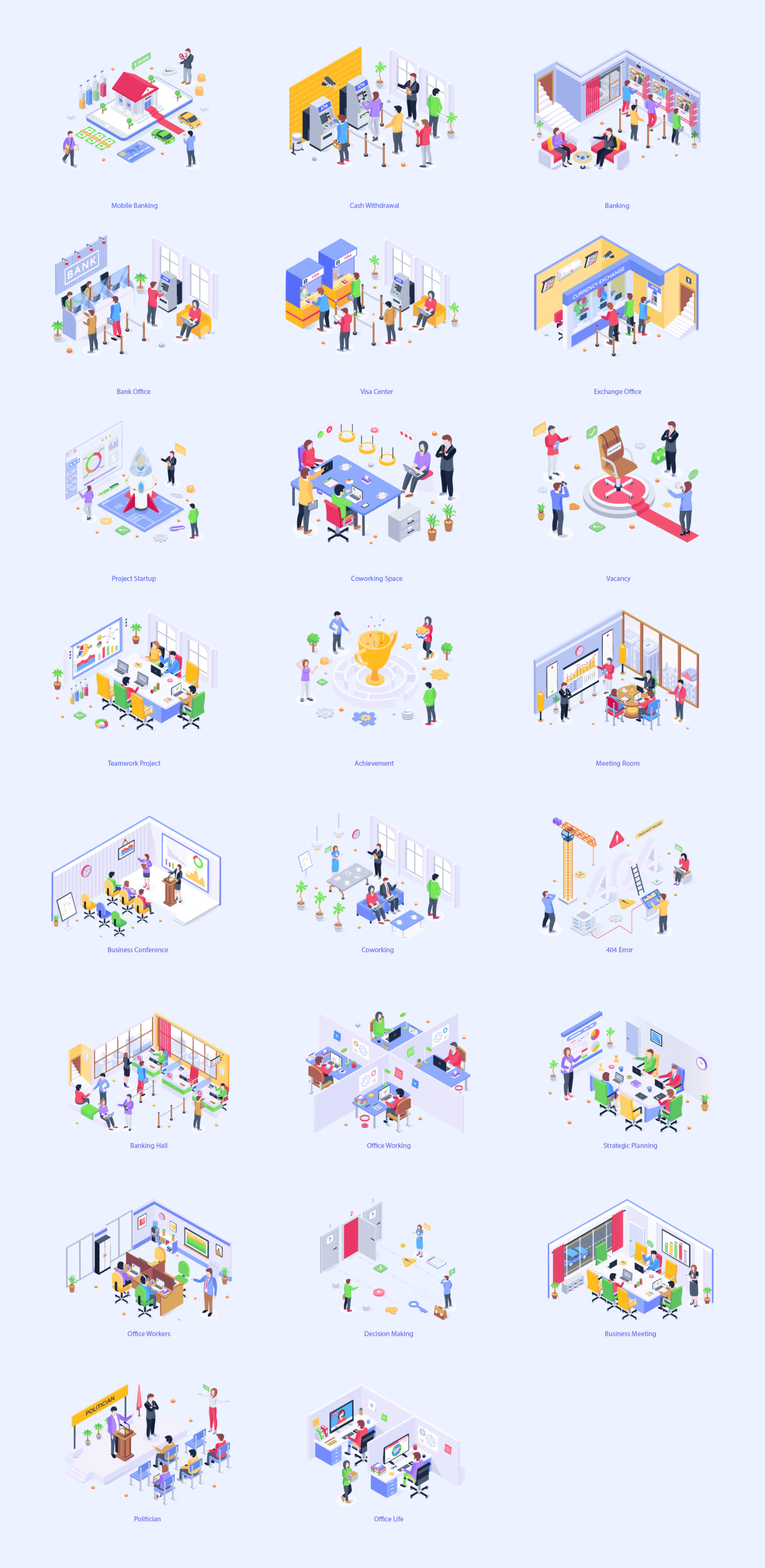 Isometric Banking and Business Illustrations