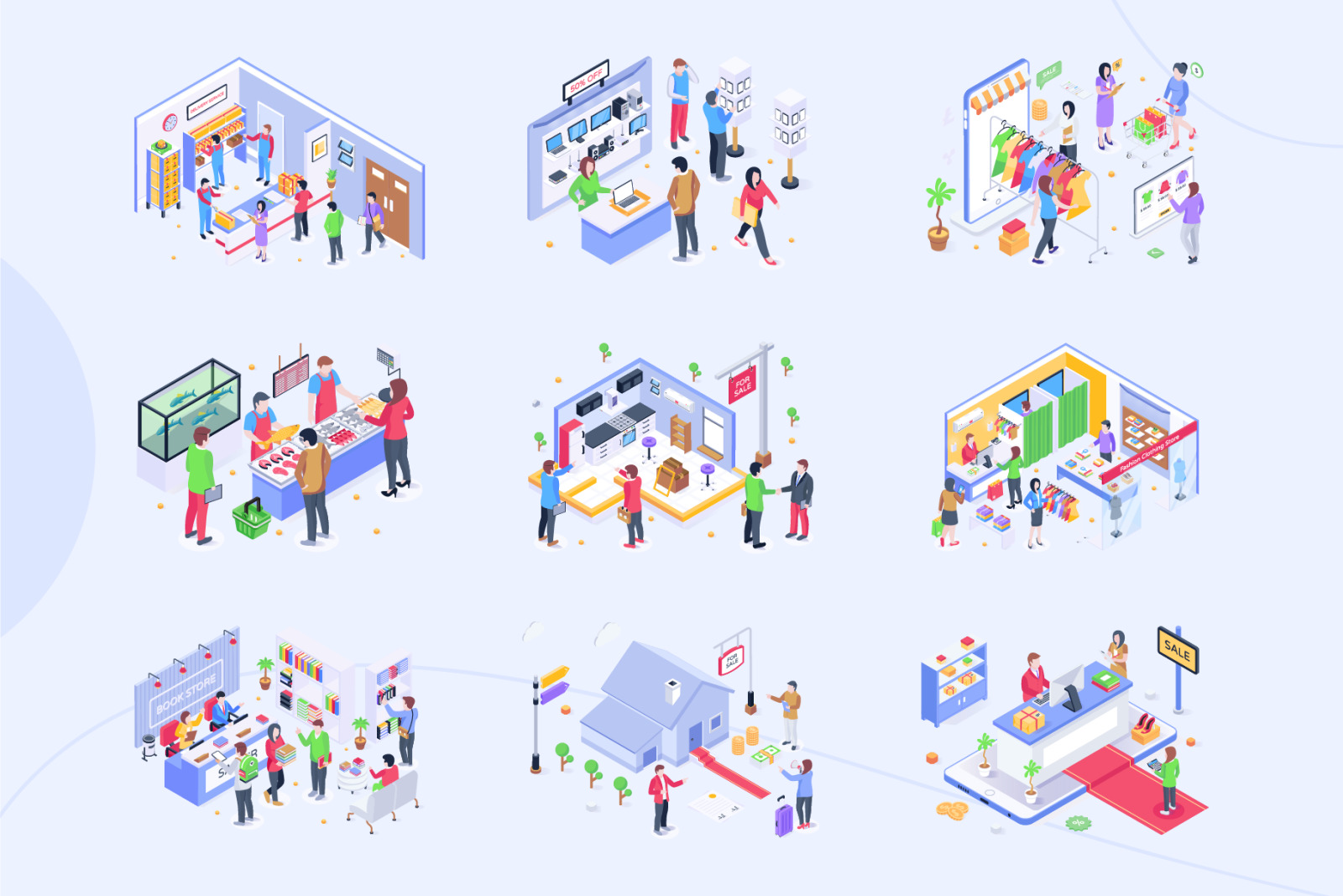 Isometric Shopping Illustrations Isometric Shopping Illustrations