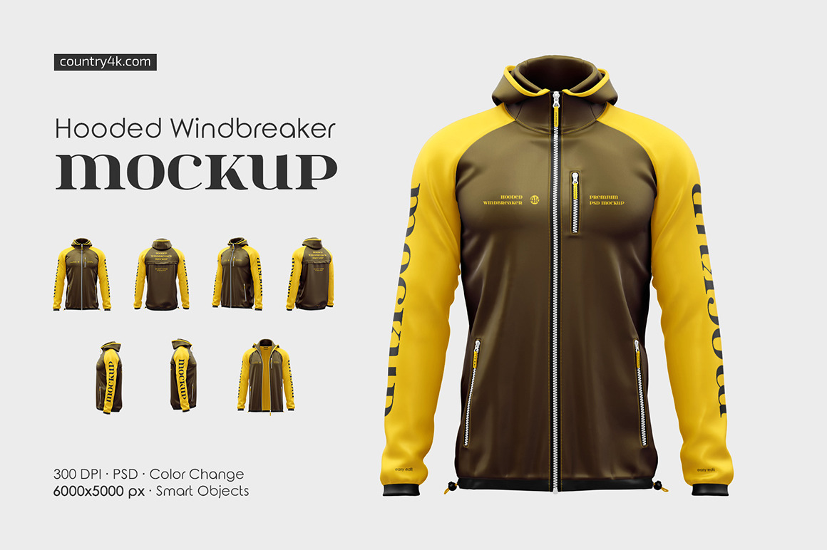 Hooded Windbreaker Mockup Set Hooded Windbreaker Mockup Set