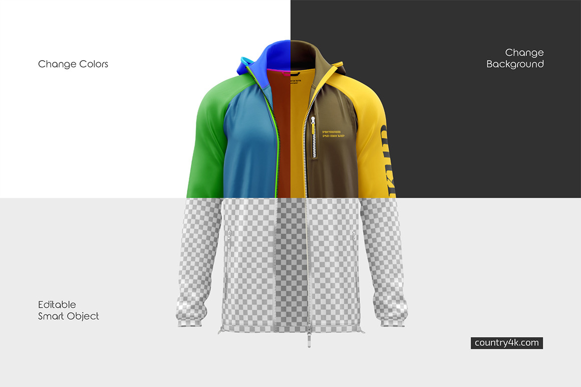 Hooded Windbreaker Mockup Set Hooded Windbreaker Mockup Set