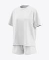 Women's Oversize T-Shirt with Shorts Mockup - Half Side View