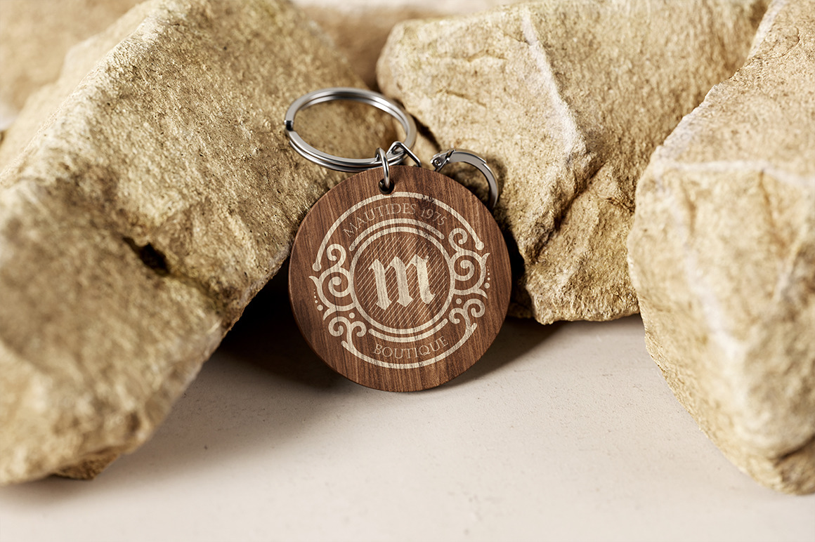 Round Branded Wooden Keychain Mockup