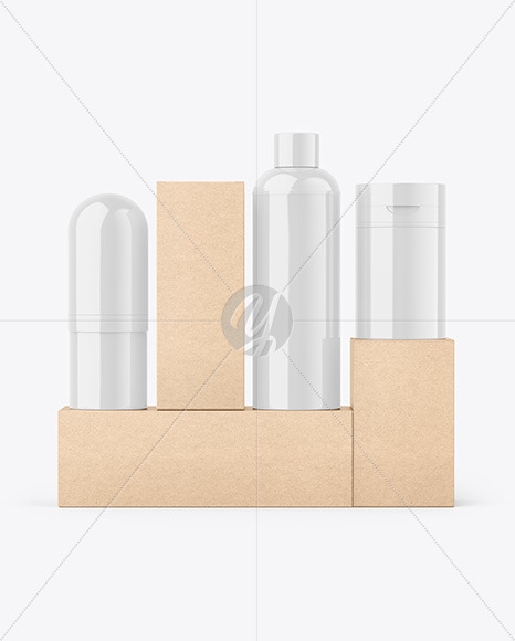 Kraft Boxes & Glossy Bottles Mockup