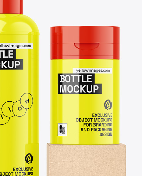 Kraft Boxes & Glossy Bottles Mockup