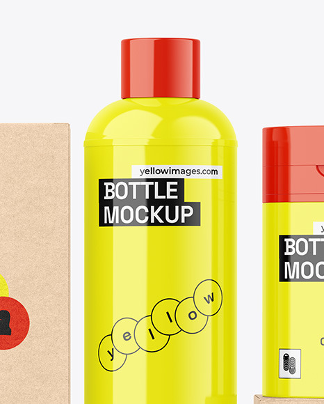 Kraft Boxes & Glossy Bottles Mockup