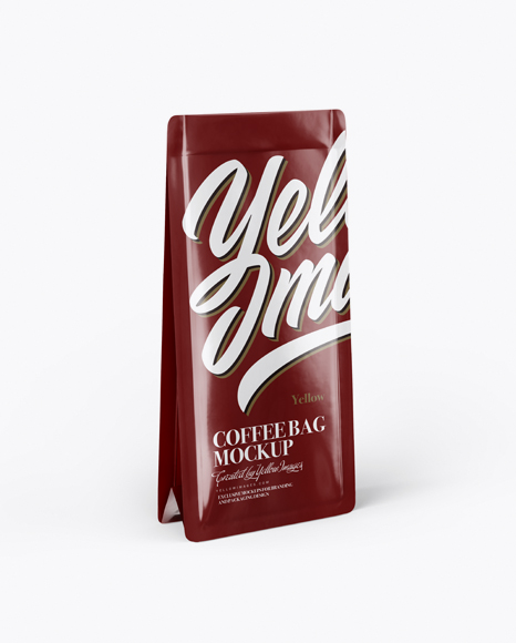 Glossy Coffee Bag With Label Mockup - Half Side View